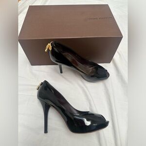 Louis Vuitton Glossy Burgundy Peep-Toe Heels